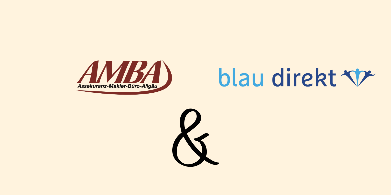 Logos von AMBA Versicherungen und blau direkt auf hellem Hintergrund mit einem &-Zeichen dazwischen