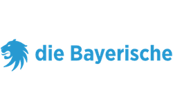 Logo der Versicherung die Bayerische mit blauem Löwenkopf und Schriftzug auf transparentem Hintergrund