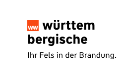 wuerttembergische | Logo der Württembergischen Versicherung mit dem Slogan „Ihr Fels in der Brandung“