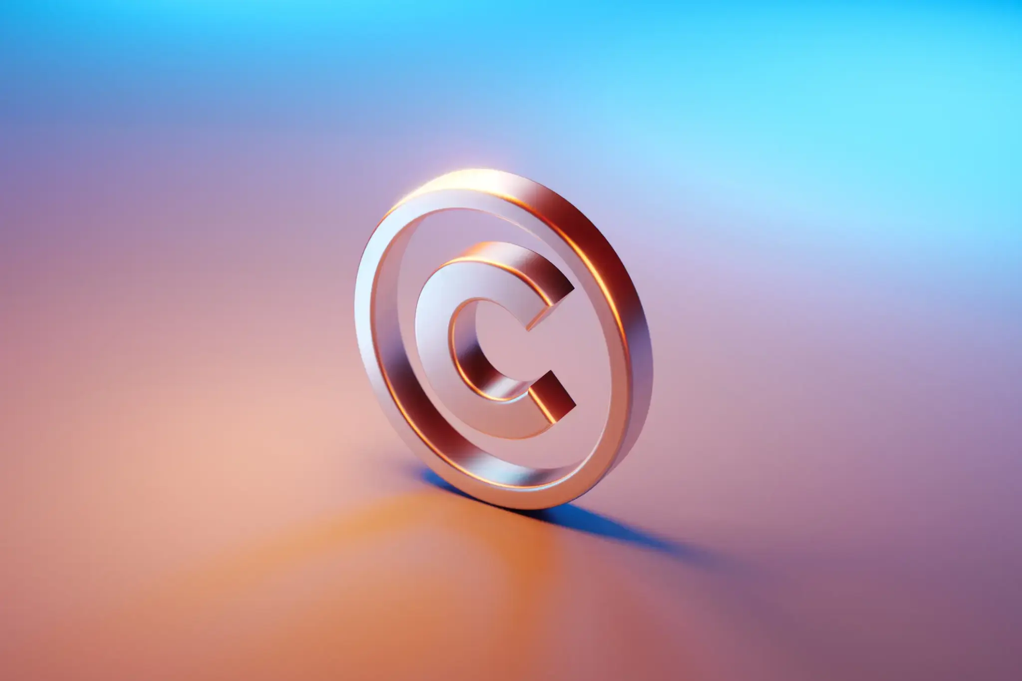 3D-Symbol des Copyright-Zeichens auf farbigem Hintergrund – Darstellung geistigen Eigentums und Patentschutz