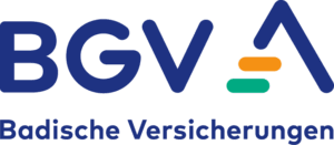 Logo der BGV Badische Versicherungen mit blauer Schrift und buntem grafischem Element auf transparentem Hintergrund
