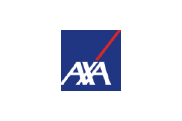 AXA Logo mit weißem Schriftzug und rotem Schrägstrich auf dunkelblauem Hintergrund