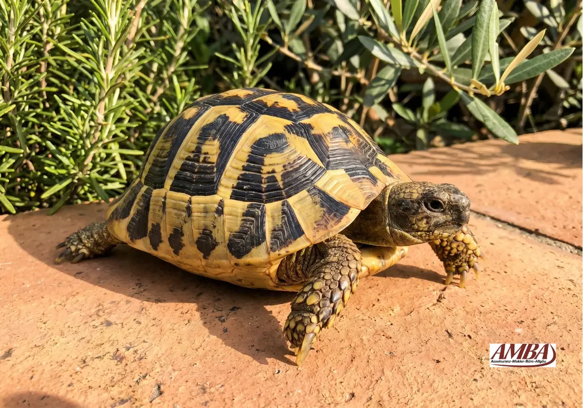 Griechische Landschildkröte auf Terrakotta-Boden für Schildkrötenversicherung