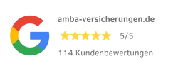 Google-Bewertungssiegel mit 5 Sternen und 144 Kundenrezensionen für amba-versicherungen.de