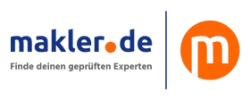 Logo der Plattform makler.de mit Schriftzug und orangem Symbol auf transparentem Hintergrund